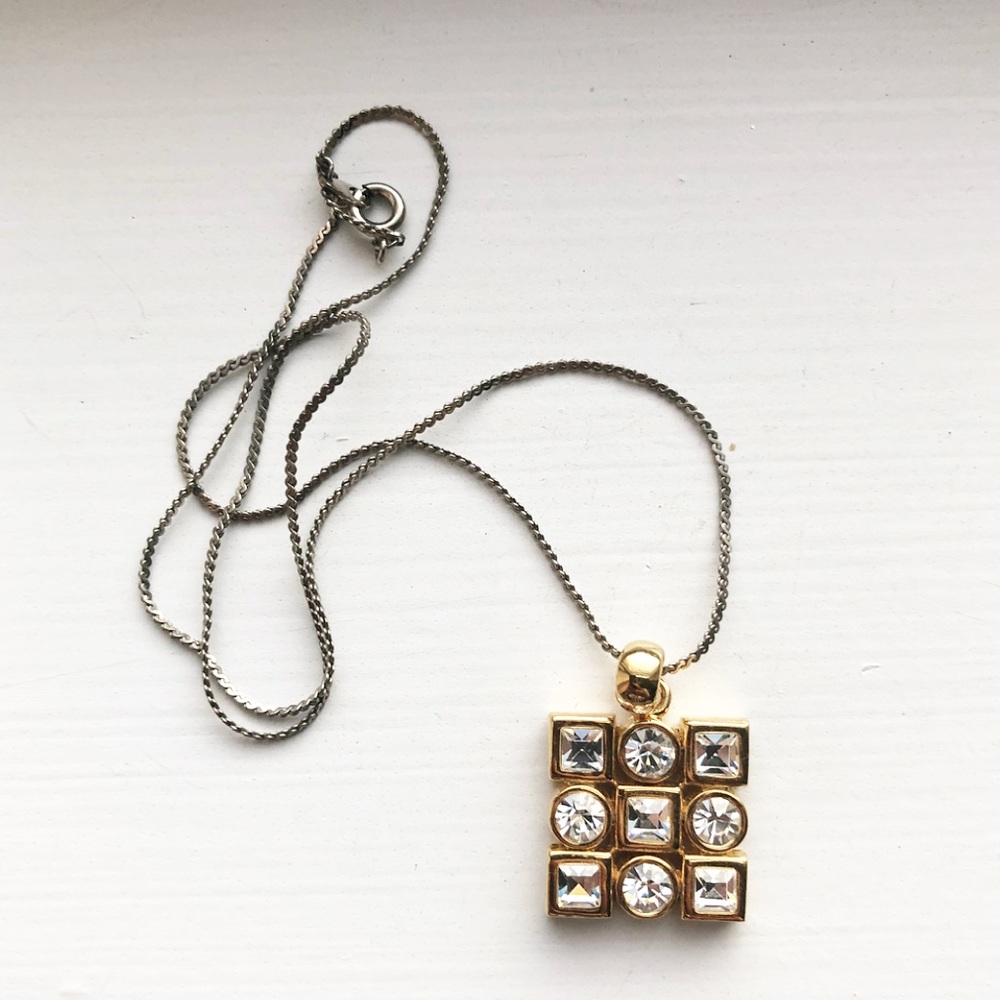 Vintage gold & diamond tic-tac-toe grid necklace